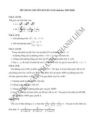 Đề tuyển sinh vào Lớp 10 chuyên môn Toán (Chung) tỉnh Hà Nam - Năm học 2019-2020 - Nguyễn Văn Thanh