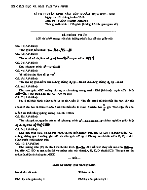 Đề tuyển sinh vào Lớp 10 môn Toán (Không chuyên) - Năm học 2019-2020 - Sở giáo dục và đào tạo Tây Ninh (Có đáp án)