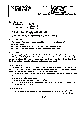 Đề tuyển sinh vào Lớp 10 THPT môn Toán - Năm học 2014-2015 - Sở giáo dục và đào tạo tỉnh Bà Rịa - Vũng Tàu (Có đáp án)
