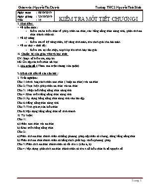 Giáo án Đại số Lớp 8 - Tiết 15: Kiểm tra một tiết Chương I - Năm học 2019-2020 - Nguyễn Thị Duyên