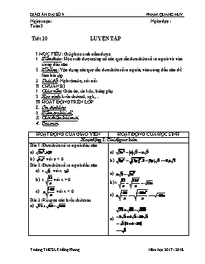 Giáo án Đại số Lớp 9 - Tiết 10: Luyện tập - Năm học 2017-2018 - Phạm Quang Huy