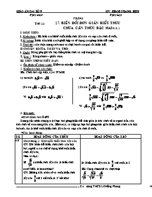 Giáo án Đại số Lớp 9 - Tiết 11: Biến đổi đơn giản biểu thức chứa căn thức bậc hai (Tiếp theo) - Năm học 2017-2018 - Phạm Quang Huy