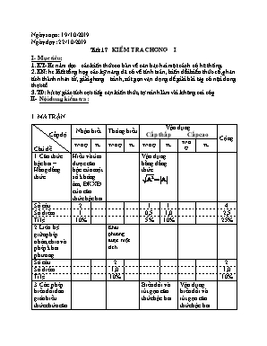 Giáo án Đại số Lớp 9 - Tiết 17: Kiểm tra Chương I - Năm học 2019-2020