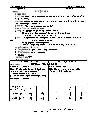 Giáo án Đại số Lớp 9 - Tiết 20: Luyện tập - Năm học 2017-2018 - Phạm Quang Huy