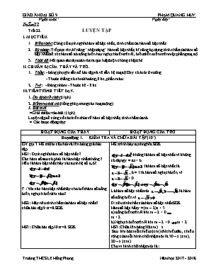 Giáo án Đại số Lớp 9 - Tiết 22: Luyện tập - Năm học 2017-2018 - Phạm Quang Huy