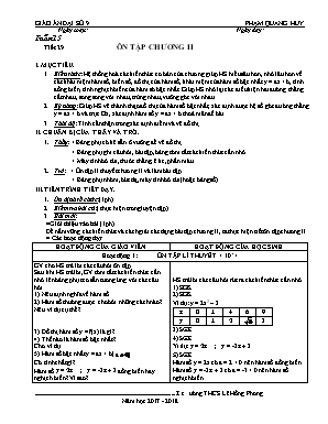 Giáo án Đại số Lớp 9 - Tiết 29: Ôn tập Chương II - Năm học 2017-2018 - Phạm Quang Huy