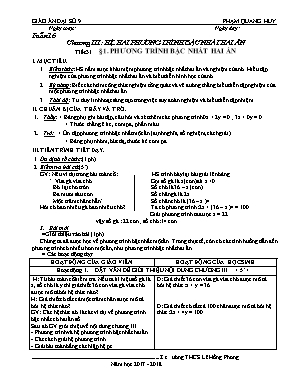 Giáo án Đại số Lớp 9 - Tiết 31: Phương trình bậc nhất hai ẩn - Năm học 2017-2018 - Phạm Quang Huy