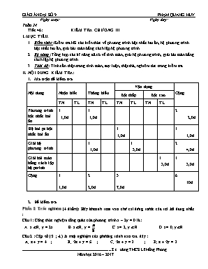 Giáo án Đại số Lớp 9 - Tiết 46: Kiểm tra Chương III - Năm học 2016-2017 - Phạm Quang Huy