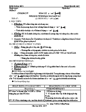 Giáo án Đại số Lớp 9 - Tiết 47: Hàm số y = ax2 - Năm học 2016-2017 - Phạm Quang Huy