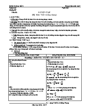 Giáo án Đại số Lớp 9 - Tiết 58: Luyện tập (Hệ thức Vi-ét và ứng dụng) - Năm học 2016-2017 - Phạm Quang Huy