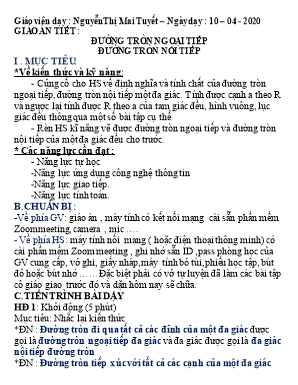 Giáo án Hình học Lớp 9 - Đường tròn ngoại tiếp - Đường tròn nội tiếp - Nguyễn Thị Mai Tuyết