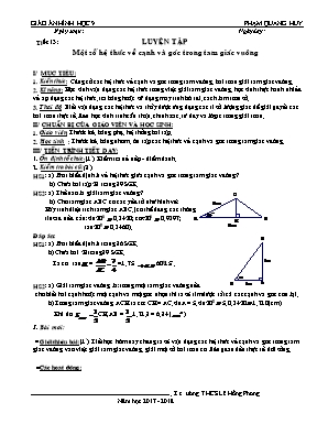 Giáo án Hình học Lớp 9 - Tiết 13: Luyện tập - Năm học 2017-2018 - Phạm Quang Huy