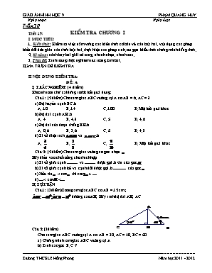 Giáo án Hình học Lớp 9 - Tiết 19: Kiểm tra Chương I - Năm học 2011-2012 - Phạm Quang Huy