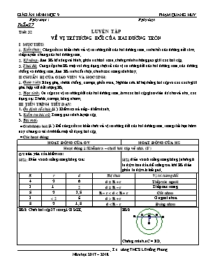 Giáo án Hình học Lớp 9 - Tiết 32: Luyện tập về vị trí tương đối của hai đường tròn - Năm học 2017-2018 - Phạm Quang Huy