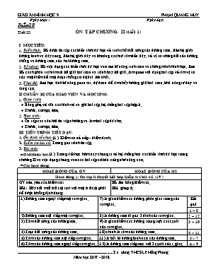 Giáo án Hình học Lớp 9 - Tiết 33: Ôn tập Chương II (Tiết 1) - Năm học 2017-2018 - Phạm Quang Huy