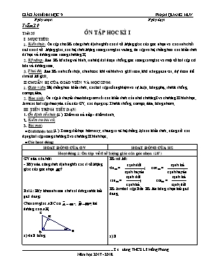 Giáo án Hình học Lớp 9 - Tiết 35: Ôn tập học kì I - Năm học 2017-2018 - Phạm Quang Huy