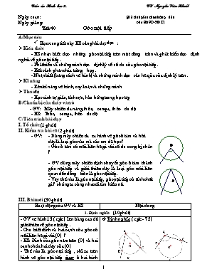 Giáo án Hình học Lớp 9 - Tiết 40: Góc nội tiếp - Nguyễn Văn Khánh