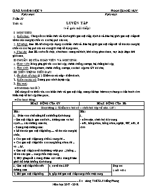 Giáo án Hình học Lớp 9 - Tiết 41: Luyện tập (Về góc nội tiếp) - Năm học 2017-2018 - Phạm Quang Huy