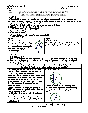 Giáo án Hình học Lớp 9 - Tiết 44: Góc có đỉnh ở bên trong đường tròn - Góc có đỉnh ở bên ngoài đường tròn - Năm học 2016-2017 - Phạm Quang Huy