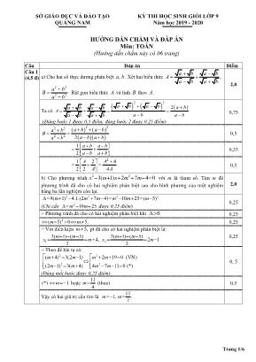 Hướng dẫn chấm đề thi học sinh giỏi môn Toán Lớp 9 - Năm học 2019-2020 - Sở giáo dục và đào tạo Quảng Nam