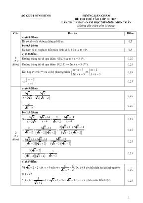 Hướng dẫn chấm đề thi thử vào Lớp 10 THPT lần thứ nhất môn Toán - Năm học 2019-2020 - Sở giáo dục và đào tạo tỉnh Ninh Bình