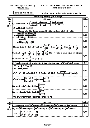 Hướng dẫn chấm đề thi tuyển sinh vào Lớp 10 THPT chuyên môn Toán - Năm học 2018-2019 - Sở giáo dục và đào tạo Quảng Nam
