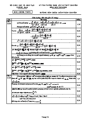 Hướng dẫn chấm đề thi tuyển sinh vào Lớp 10 THPT chuyên môn Toán - Năm học 2019-2020 - Sở giáo dục và đào tạo Quảng Nam