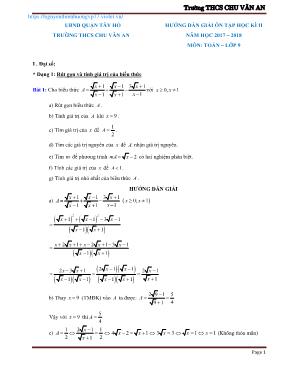 Hướng dẫn giải ôn tập học kì II môn Toán Lớp 9 - Năm học 2017-2018 - Trường THCS Chu Văn An