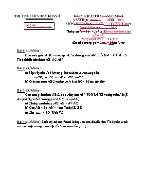 Kì kiểm tra số 2 môn Đại số Lớp 9 - Năm học 2018-2019 - Trường THCS Hòa Khánh