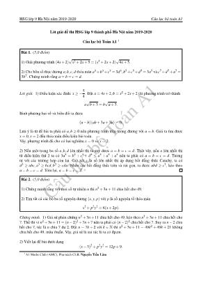 Lời giải đề thi học sinh giỏi môn Toán Lớp 9 Thành phố Hà Nội - Năm học 2019-2020 - Câu lạc bộ Toán A1