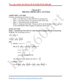 Ôn tập Toán Lớp 8 - Chuyên đề 3: Phương trình chứa ẩn ở mẫu