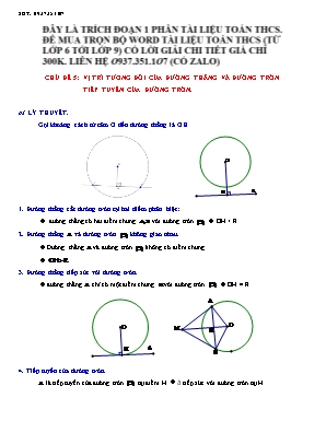 Tài liệu Hình học Lớp 9 - Chủ đề 5: Vị trí tương đối của đường thẳng và đường tròn tiếp tuyến của đường tròn