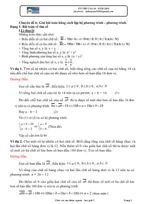 Tài liệu ôn thi vào 10 năm 2019 - Chuyên đề 6: Giải bài toán bằng cách lập hệ phương trình – Phương trình