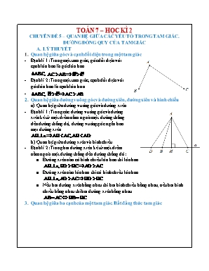 Tài liệu Toán Lớp 7 - Học kì 2 - Chuyên đề 5: Quan hệ giữa các yếu tố trong tam giác. Đường đồng quy của tam giác