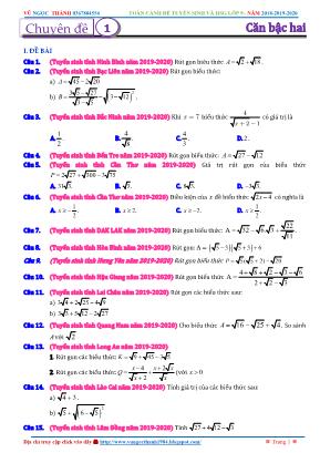 Toàn cảnh đề tuyển sinh và học sinh giỏi Lớp 9 - Năm 2018-2019-2020 - Chuyên đề 1: Căn bậc hai - Vũ Ngọc Thành