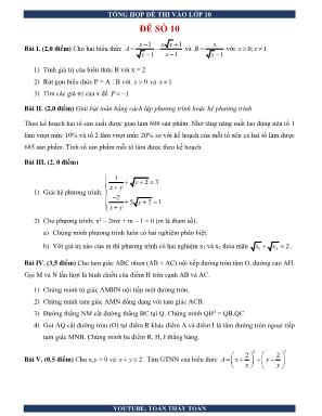 Tổng hợp đề thi vào Lớp 10 - Đề số 10