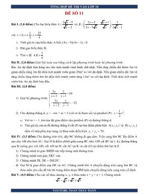 Tổng hợp đề thi vào Lớp 10 - Đề số 11 - Toán thầy Toàn