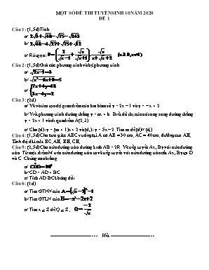 10 Đề thi tuyển sinh Lớp 10 THPT môn Toán năm 2020