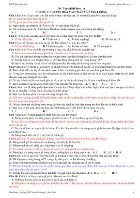 170 Câu hỏi trắc nghiệm Sinh học Lớp 11 - Phạm Báu (Có đáp án)
