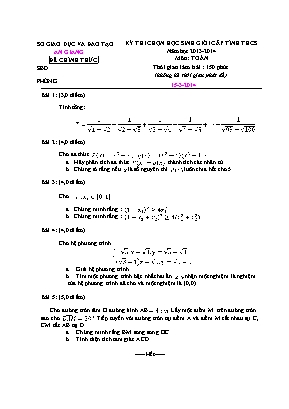 4 Đề thi chọn học sinh giỏi cấp tỉnh môn Toán Lớp 9 các tỉnh - Năm học 2013-2014