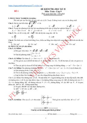 5 Đề kiểm tra học kì II môn Toán Lớp 9 - Nguyễn Thiên Hương