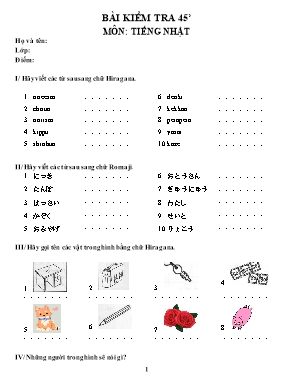 Bài kiểm tra 45 phút môn Tiếng Nhật Lớp 6