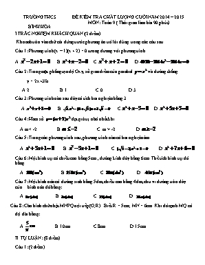Bài kiểm tra chất lượng cuối năm môn Toán Lớp 9 - Năm học 2014-2015 - Trường THCS Bình Hòa