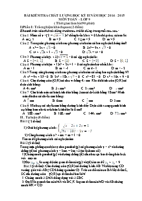 Bài kiểm tra chất lượng học kỳ II môn Toán Lớp 9 - Năm học 2014-2015
