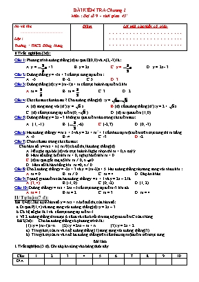 Bài kiểm tra Chương II môn Đại số Lớp 9 (Có đáp án)