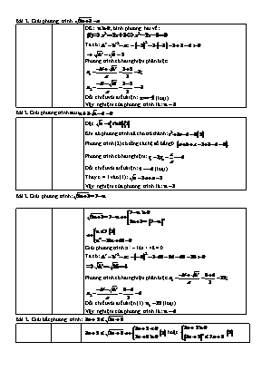 Bài tập Đại số Lớp 9: Phương trình vô tỉ