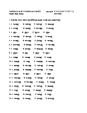 Bài tập ôn tập Unit 7+8 môn Tiếng Anh Lớp 7 - Năm học 2019-2020 - Trường THCS Thành Nhất