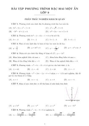 Bài tập phương trình bậc hai một ẩn Lớp 9