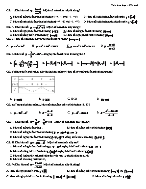 Bài tập trắc nghiệm về tính đơn điệu của hàm số