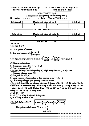 Bộ đề khảo sát chất lượng học kỳ I môn Toán Lớp 9 - Năm học 2019-2020 - Phòng giáo dục và đào tạo Thành phố Thanh Hóa (Có đáp án)